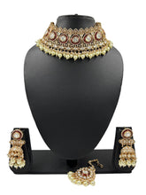 Designer Bridal Polki Choker Necklace Set With Tikka | Red Choker Jewellery